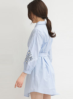 Lapel Embroidered T-shirt Dress With Belt