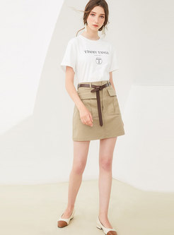 Casual Mini Skirt With Belt