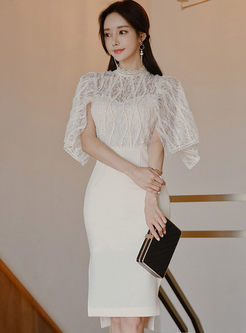 White Lace Patchwork Slit Bodycon Dress
