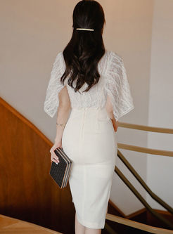 White Lace Patchwork Slit Bodycon Dress