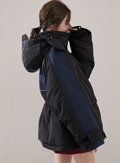 Hooded Drawcord Loose Bubble Coat