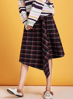 Casual Plaid A Line High-low Skirt
