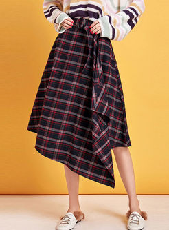 Casual Plaid A Line High-low Skirt