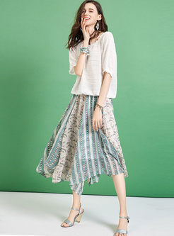 Elastic Waist Print Chiffon A Line Skirt