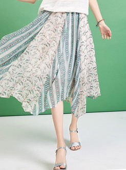 Elastic Waist Print Chiffon A Line Skirt