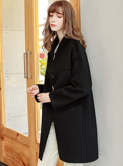 Black Lapel Double-Cashmere Loose Overcoat