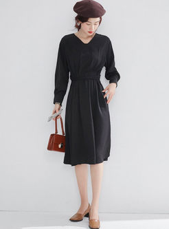 Black Long Sleeve A Line Sweater Dress