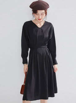 Black Long Sleeve A Line Sweater Dress