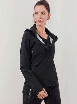 Black Long Sleeve Hooded Sport Jacket