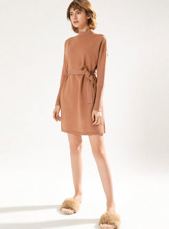 Solid Color Long Sleeve Slim Sweater Dress
