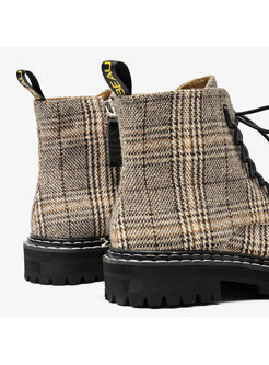 Fashion Plaid Leather Mid Boots