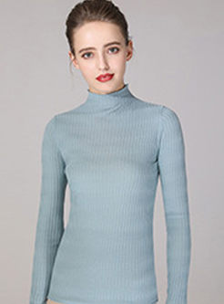 Blue Long Sleeve Pullover Slim Sweater
