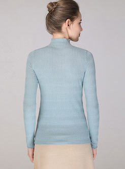 Blue Long Sleeve Pullover Slim Sweater