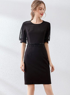 Black Half Sleeve Bead Tassel Bodycon Dress