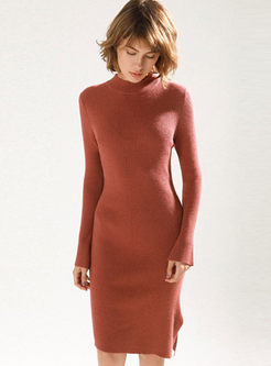 Long Sleeve Slim Asymmetric Sweater Dress