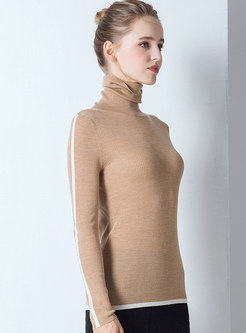 High Collar Color-blocked Slim Sweater