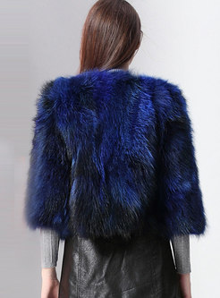 Fashion O-neck Short Faux Fur Coat