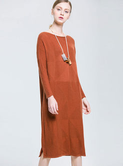 Brief Solid Color Loose Sweater Dress