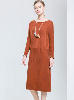 Brief Solid Color Loose Sweater Dress