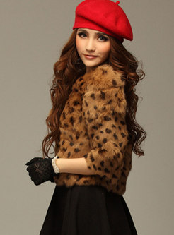 Khaki Leopard Short Faux Fur Coat
