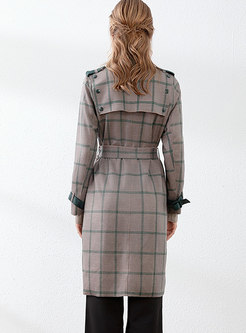 Lapel Plaid Trench Coat With Belt