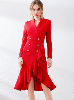 Red Long Sleeve Slim Mermaid Homecoming Dress