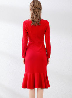 Red Long Sleeve Slim Mermaid Homecoming Dress