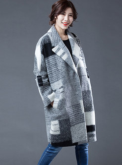 Lapel Color-blocked Plaid Thick Overcoat