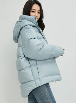 Blue Hooded Thick Goose Bubble Coat