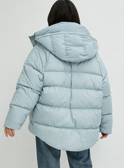 Blue Hooded Thick Goose Bubble Coat