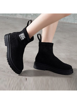Casual Black Suede Short Boots