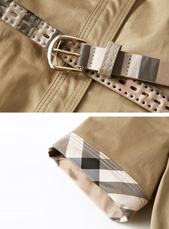 Fashion Khaki Patchwork A Line Dress With Belt