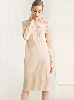 Solid Color Loose Sweater Dress