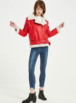 Lapel Fleece Thick Loose Leather Jacket