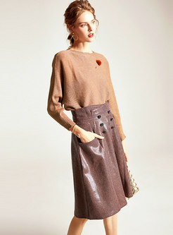 Bat Sleeve Sweater & Print A Line Skirt