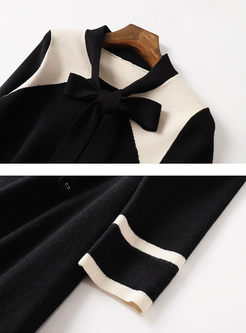 Color-blocked Bowknot A Line Sweater Dress
