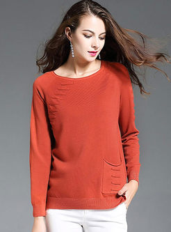 Solid Color O-neck Pullover Slim Sweater