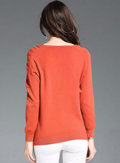 Solid Color O-neck Pullover Slim Sweater
