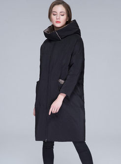 Black Hooded Long Sleeve Long Down Coat