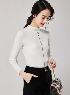 White Turtleneck Slim Pullover Sweater
