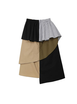 Casual Color-blocked Patchwork Irregular Skirt