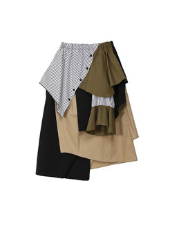 Casual Color-blocked Patchwork Irregular Skirt