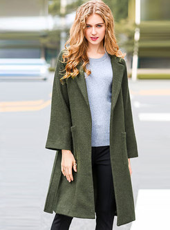 Casual Lapel Hairy Overcoat With Belt