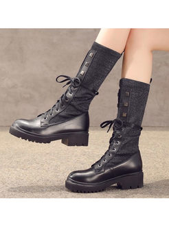 Round Head Platform Mid Boots With Shoelace