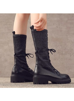 Round Head Platform Mid Boots With Shoelace
