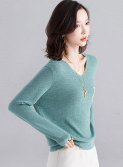 V-neck Long Sleeve Loose Pullover Sweater