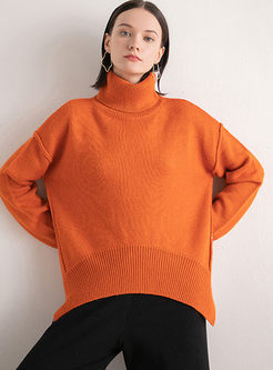 Black Loose Pullover Slit Sweater