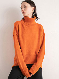 Black Loose Pullover Slit Sweater