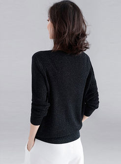 Black Drilled Bright Silk Loose Sweater