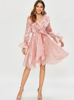Sweet Pink Long Sleeve A Line Dress